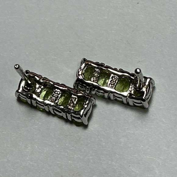 Sterling Silver Stud Earrings with Faceted Peridot Stones l 9/16 inch long - Picture 7 of 10